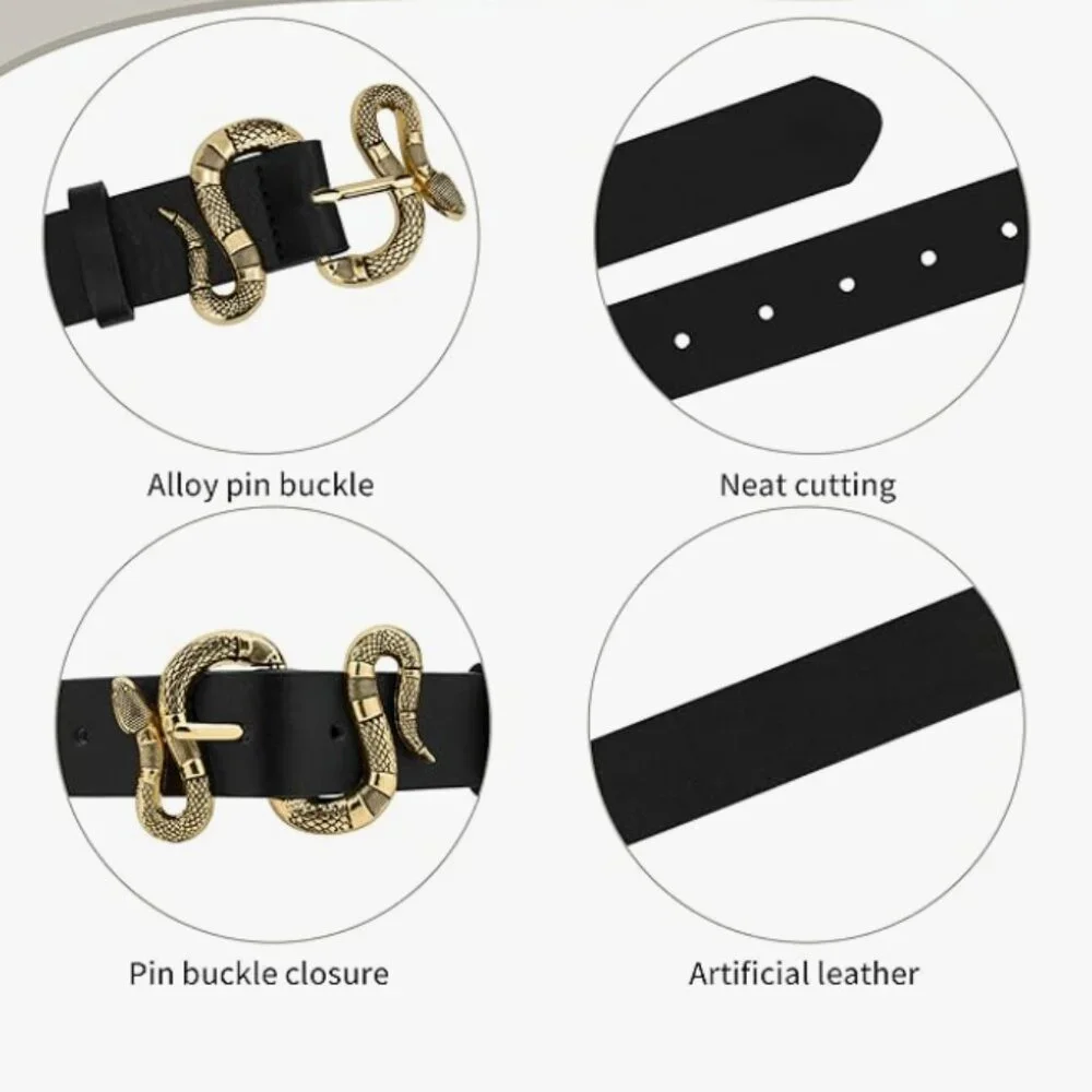 Leather Adjustable Western Snake Buckle Belt